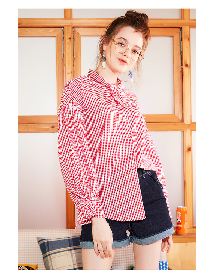 女士休闲时尚百搭舒适简约优雅柔软亲肤个性斜条纹印花衬衫011175