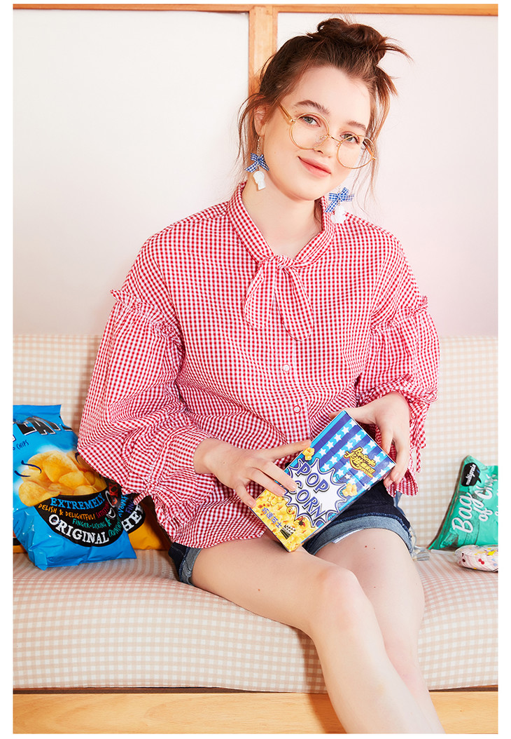 女士休闲时尚百搭舒适简约优雅柔软亲肤个性斜条纹印花衬衫011175