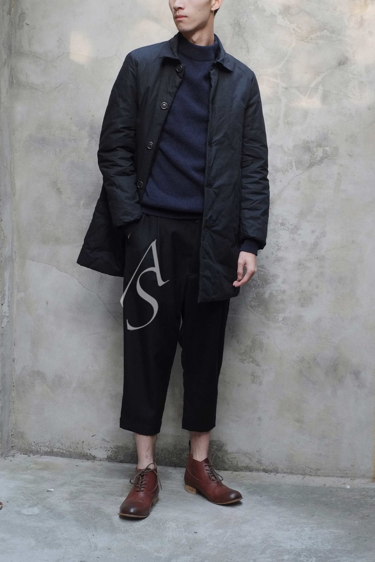 casey casey men 涂蜡夹棉外套 卡其色/黑色