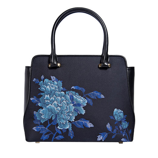 SAINTJOY/上久楷 宋锦女式拎包 深蓝色牡丹.黑色BWS18A1801 商品图0