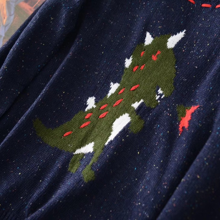 sjyp 喷火小恐龙提花宽松针织羊毛衣 三色