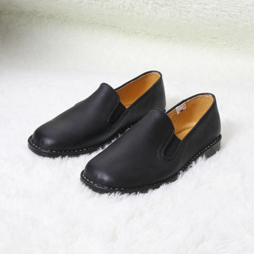 内联升男鞋手工单鞋牛皮镶芯巾舌边皮便鞋7118A 商品图0