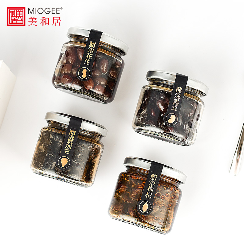 【美和居-醋泡四宝】醋泡黑豆花生黑加仑枸杞150gx4瓶礼盒装