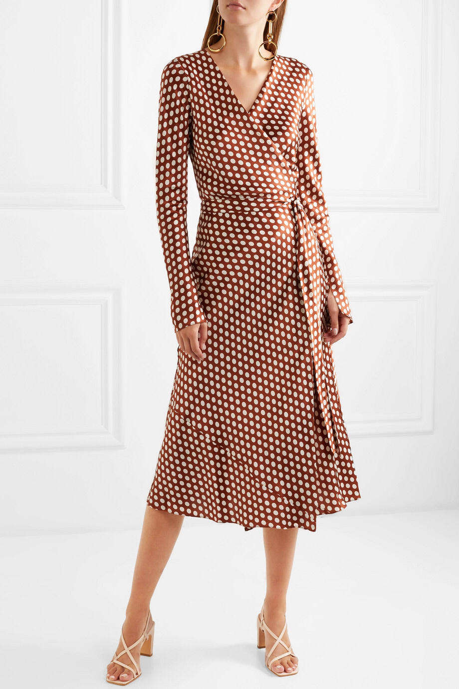 10现货瓦瓦最爱的高级成衣dvf摩卡复古波点气质长裹身裙