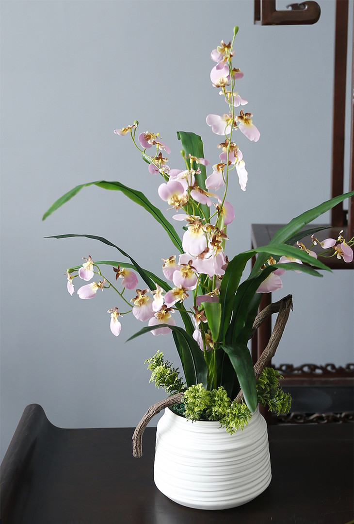 原野新中式跳舞兰花艺仿真花假花绢花客厅酒店玄关装饰花艺
