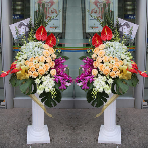 高端定制欧式开业花篮罗马柱-应援鲜花开张开业乔迁商务会议庆典演唱