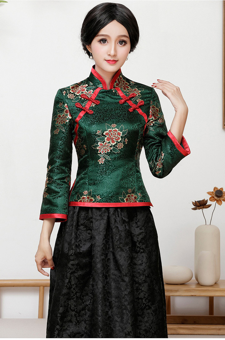 qc1697383改良时尚云锦高端修身优雅民族风套装旗袍