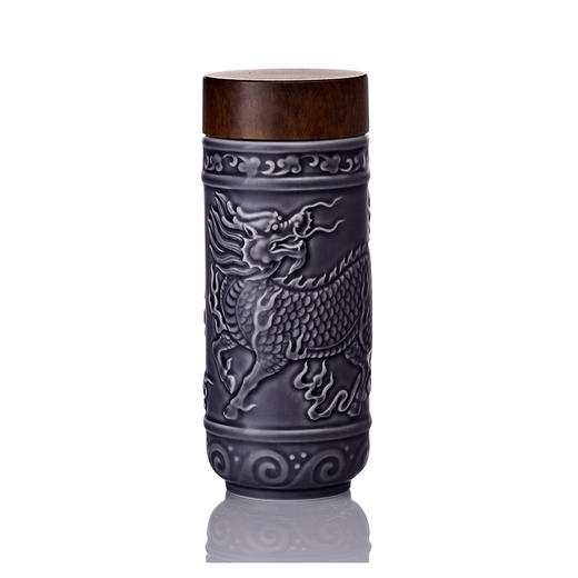 麒麟献瑞随身杯（木纹盖）330ml双层 商品图2
