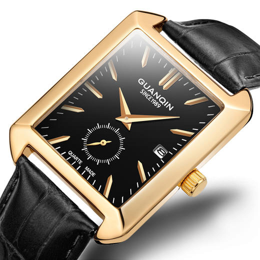 冠琴方形手表男士防水时尚款皮带休闲男表学生简约休闲石英表gs19126