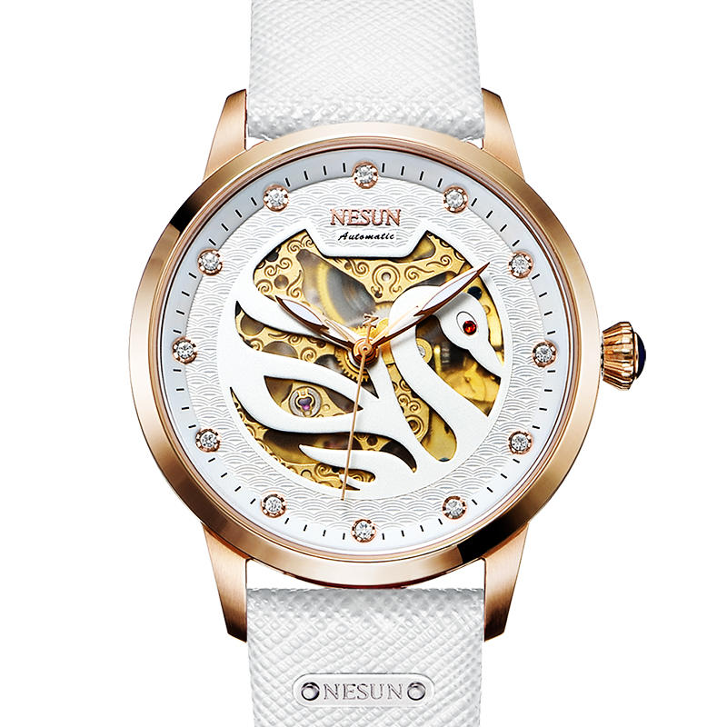 尼尚(nesun)女士手表 时尚钟表潮流天鹅镂空女表 全自动机械女士腕表