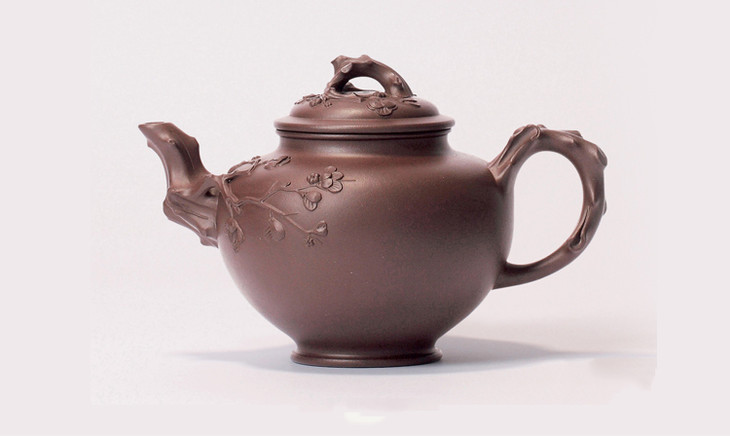 宜兴紫砂壶报春壶紫泥紫砂壶梅花图案340ml