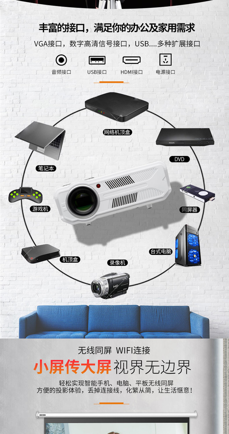 亦智q3投影仪家用wifi无线家庭影院4k高清1080p无屏电视手机3d智能
