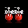 QX-韩国风蝴蝶结红珍珠镶嵌锆石耳钉TZW 商品缩略图2