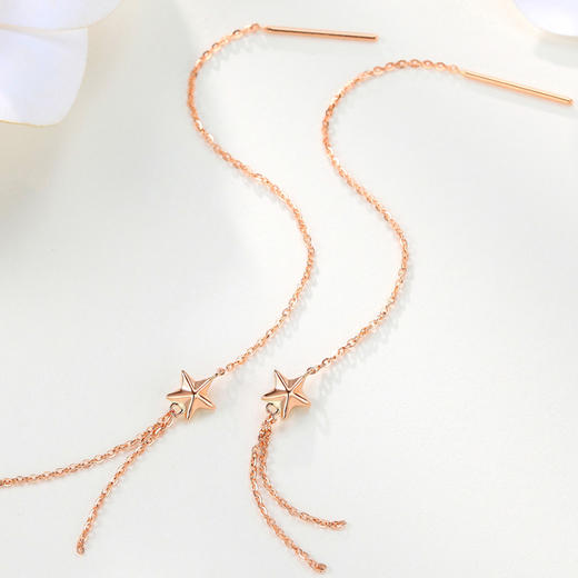 潮宏基珠宝清美星线18k彩金耳线玫瑰金耳环女款耳饰