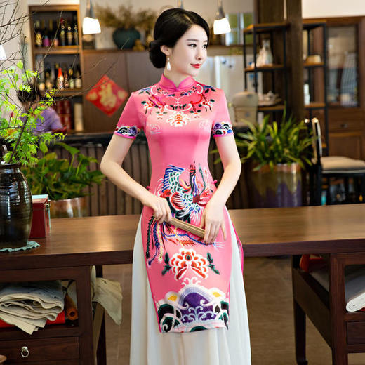 改良修身,奥黛丝绸旗袍te-110