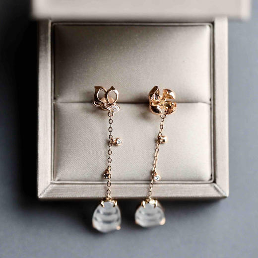 蝶恋花玻璃种翡翠福豆耳坠18k玫瑰金镶嵌 商品图2