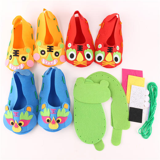 儿童中国风手工diy虎头鞋 幼儿园自制布艺鞋子缝制美劳材料（可做两只鞋子） 商品图0