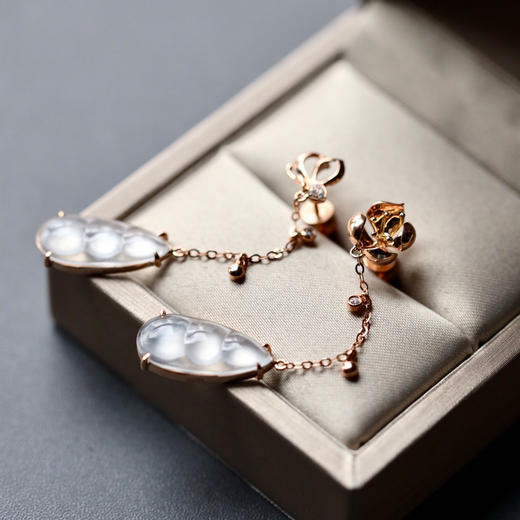 蝶恋花玻璃种翡翠福豆耳坠18k玫瑰金镶嵌 商品图0