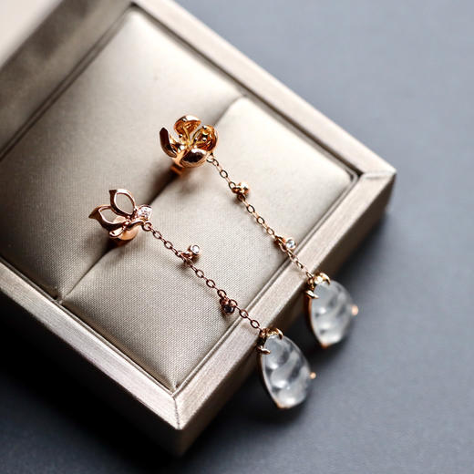 蝶恋花玻璃种翡翠福豆耳坠18k玫瑰金镶嵌 商品图1