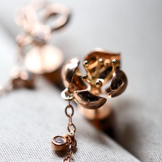 蝶恋花玻璃种翡翠福豆耳坠18k玫瑰金镶嵌 商品图5