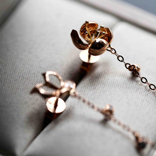 蝶恋花玻璃种翡翠福豆耳坠18k玫瑰金镶嵌 商品图3