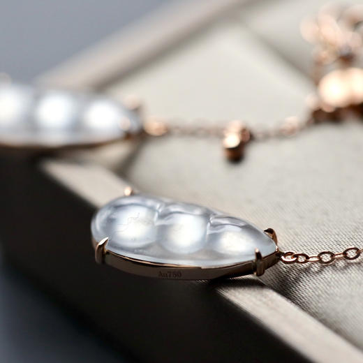 蝶恋花玻璃种翡翠福豆耳坠18k玫瑰金镶嵌 商品图6