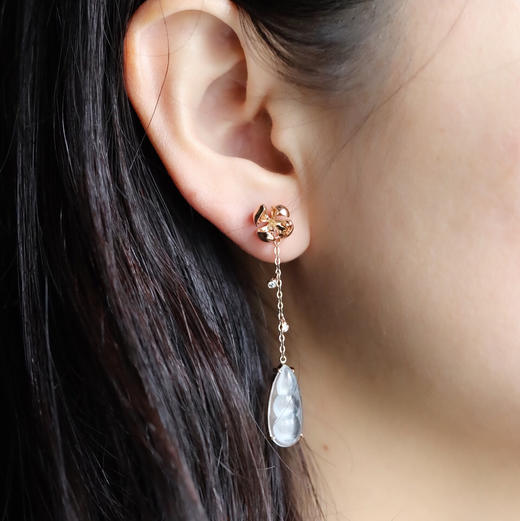 蝶恋花玻璃种翡翠福豆耳坠18k玫瑰金镶嵌 商品图8