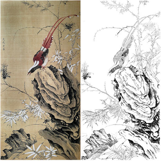 楚彦春竖幅复古风工笔花鸟白描底稿竹子多种白描尺寸可选cy03