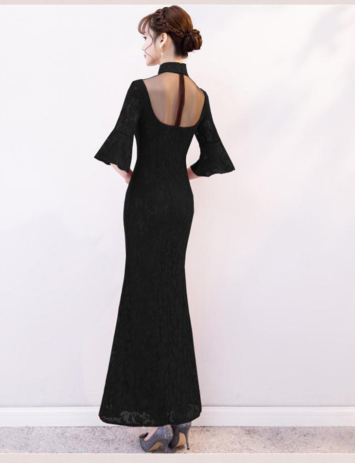 时尚v字领蕾丝鱼尾晚礼服bj19002