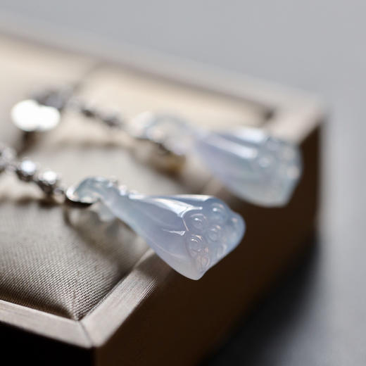 冰种紫罗兰莲蓬翡翠耳坠18k白金钻石珍珠镶嵌 商品图0