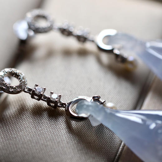 冰种紫罗兰莲蓬翡翠耳坠18k白金钻石珍珠镶嵌 商品图2