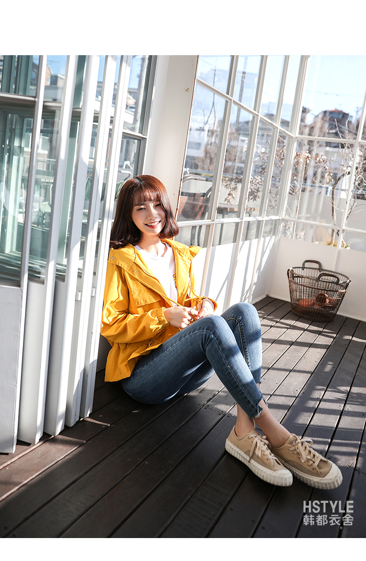 韩都衣舍2019韩版女装春装宽松百搭连帽学生chic短外套女or8438槿