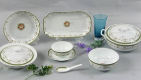 景德镇陶瓷 国瓷红叶 36头中餐具海浪