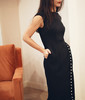 AtelierMissLu / Viola 光泽黑一字肩珍珠连身裙 商品缩略图6