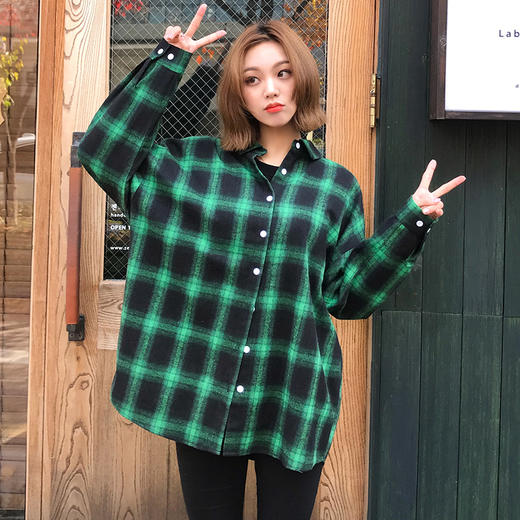 韩都衣舍新款女装韩版宽松休闲格子长袖衬衫MY1248沐 商品图5