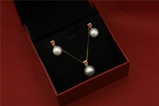 红色碧玺 南洋白珠项链耳环套装 商品图9
