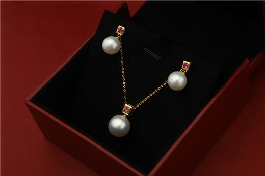红色碧玺 南洋白珠项链耳环套装 商品图10