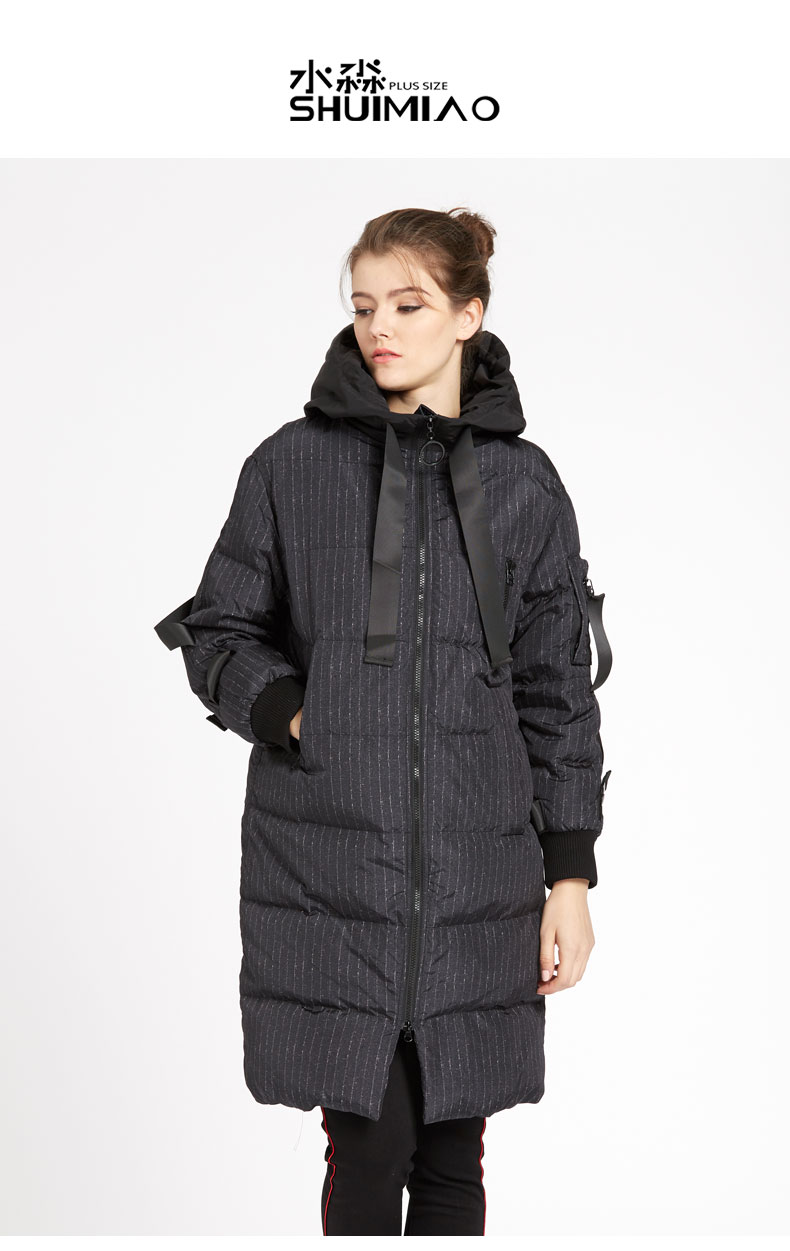 水淼2018冬装新款大码女装连帽羽绒衣中长款加厚保暖羽绒服2479