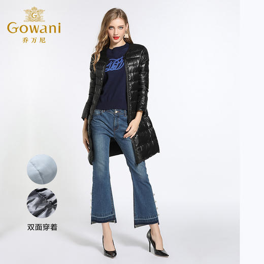 乔万尼派克羽绒服女雾霾蓝两面穿保暖大毛领中长款EB4T052 商品图2