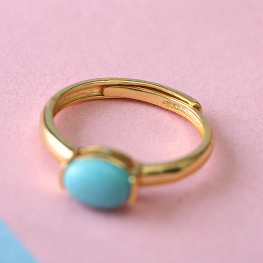 一梦一圆满纯银鎏金镶嵌绿松石活口戒指