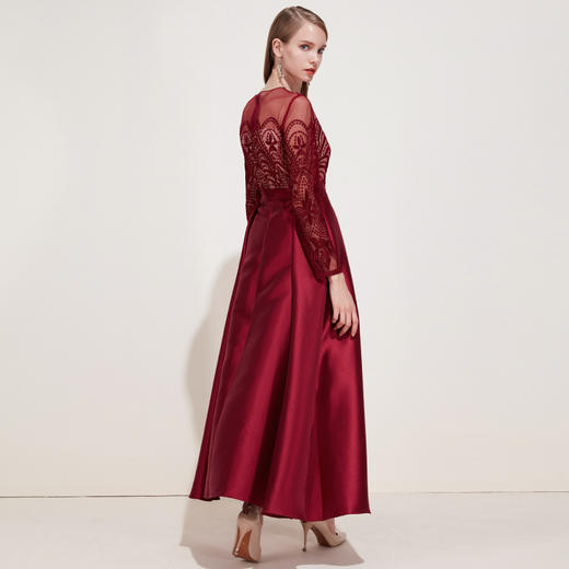 EITIE爱特爱品牌女装春季新款时尚优雅钩花薄纱低腰礼服长裙5977602 商品图3