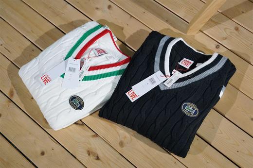 my016 sup x lac tennis sweater 宽松复古风 加厚拼色针织v领毛衣