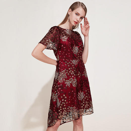 EITIE爱特爱品牌女装夏季新款修身刺绣旗袍式蕾丝礼服连衣裙5977607 商品图2