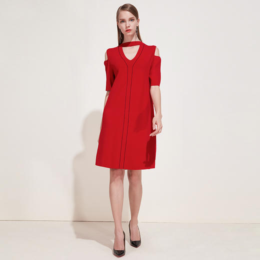 EITIE爱特爱品牌女装春季宽松腰短袖拼接圆领连衣裙中裙5901602 商品图2