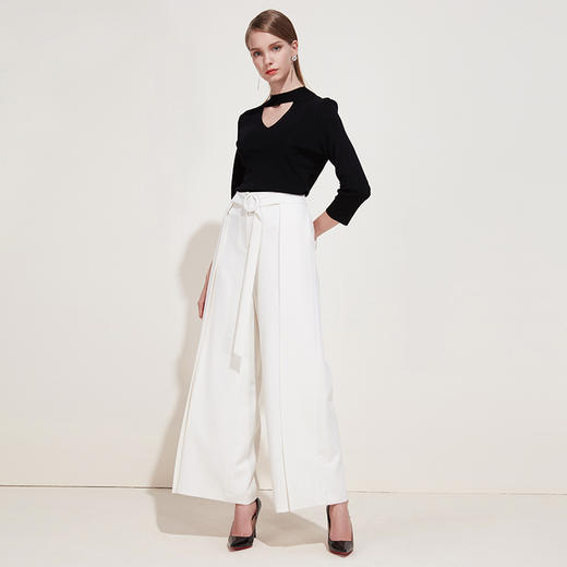 EITIE爱特爱品牌女装春季新款宽松简约高腰白色阔腿裤休闲裤5905609 商品图1