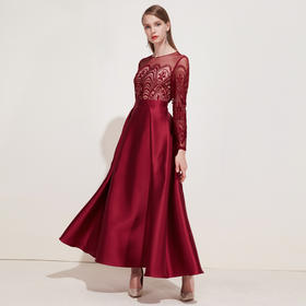 EITIE爱特爱品牌女装春季新款时尚优雅钩花薄纱低腰礼服长裙5977602