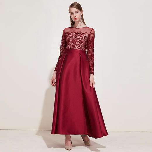 EITIE爱特爱品牌女装春季新款时尚优雅钩花薄纱低腰礼服长裙5977602 商品图1