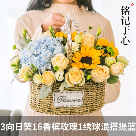 玫瑰混搭手提花篮-送女友老婆妈妈老师领导长辈生日节日祝福探望探访 商品图0