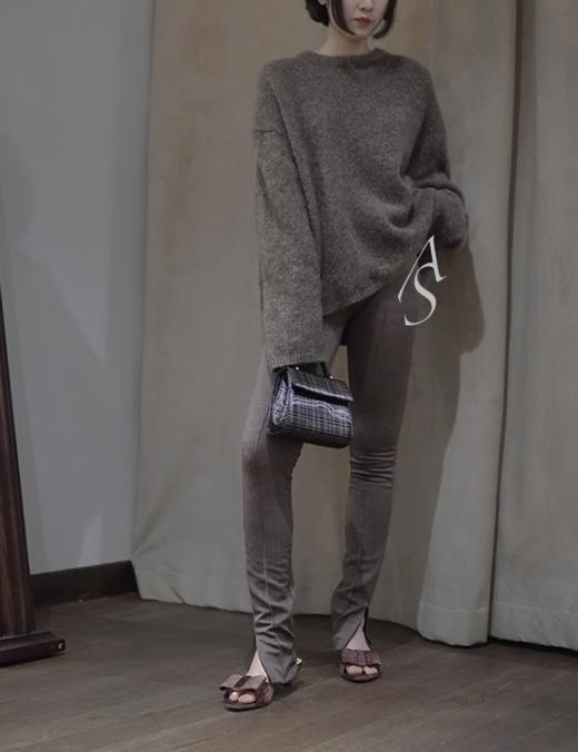 TOTEME 咖啡色前裤线拉链格纹紧腿裤 商品图1