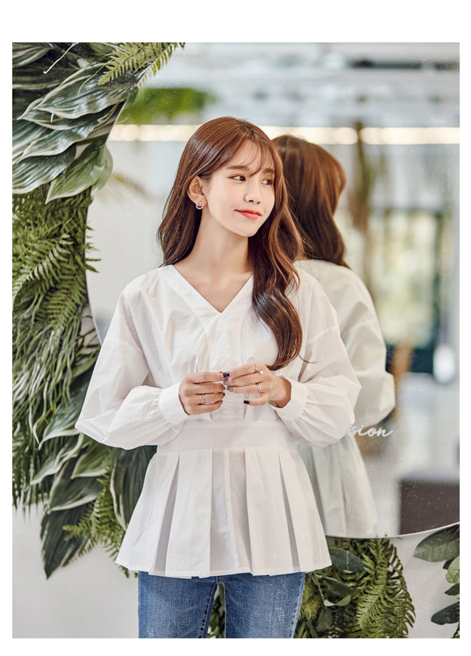 韩都衣舍2020新款女装韩版宽松显瘦收腰v领荷叶边衬衫nh10070煜
